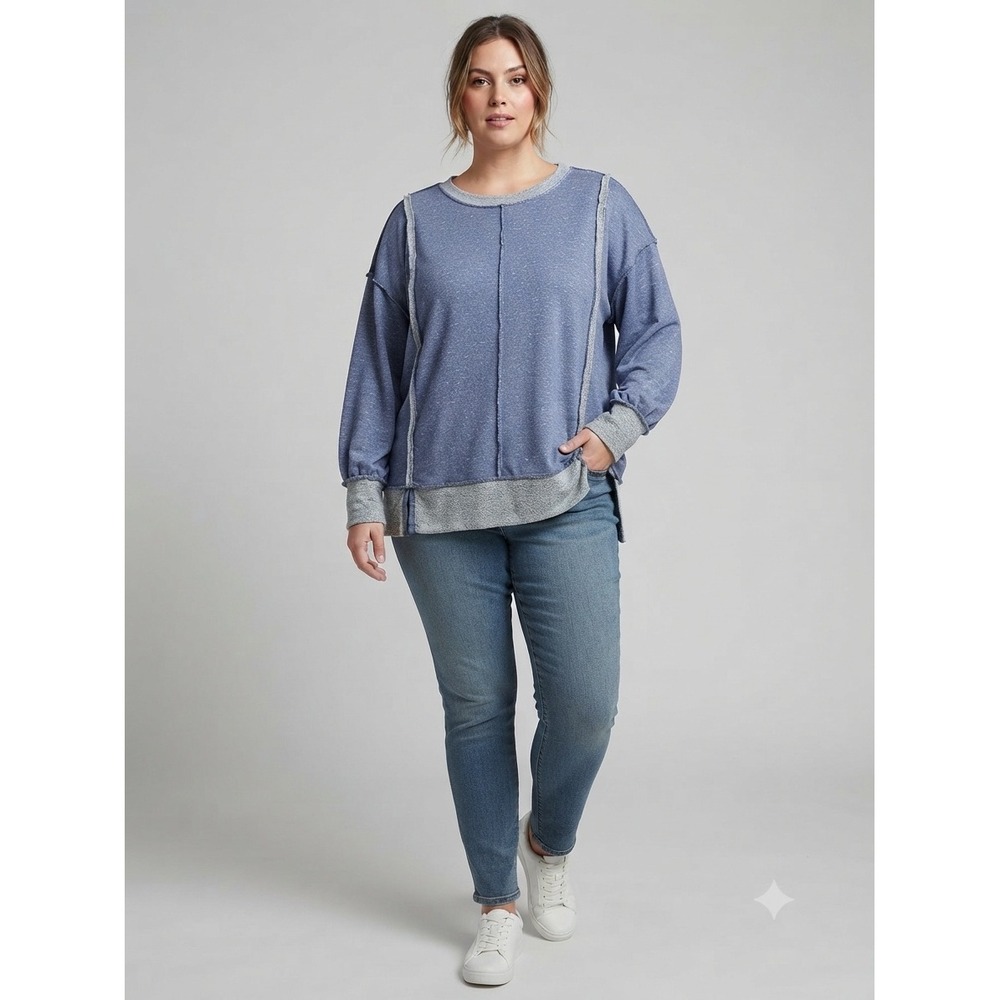 Zenana Premium Blue French Terry Exposed Seam Pullover Sweatshirt 2X3X TRT5278X5